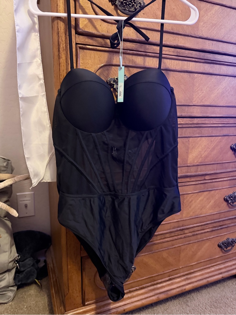 Fashion Nova Black Bustier One-Piece Swimsuit